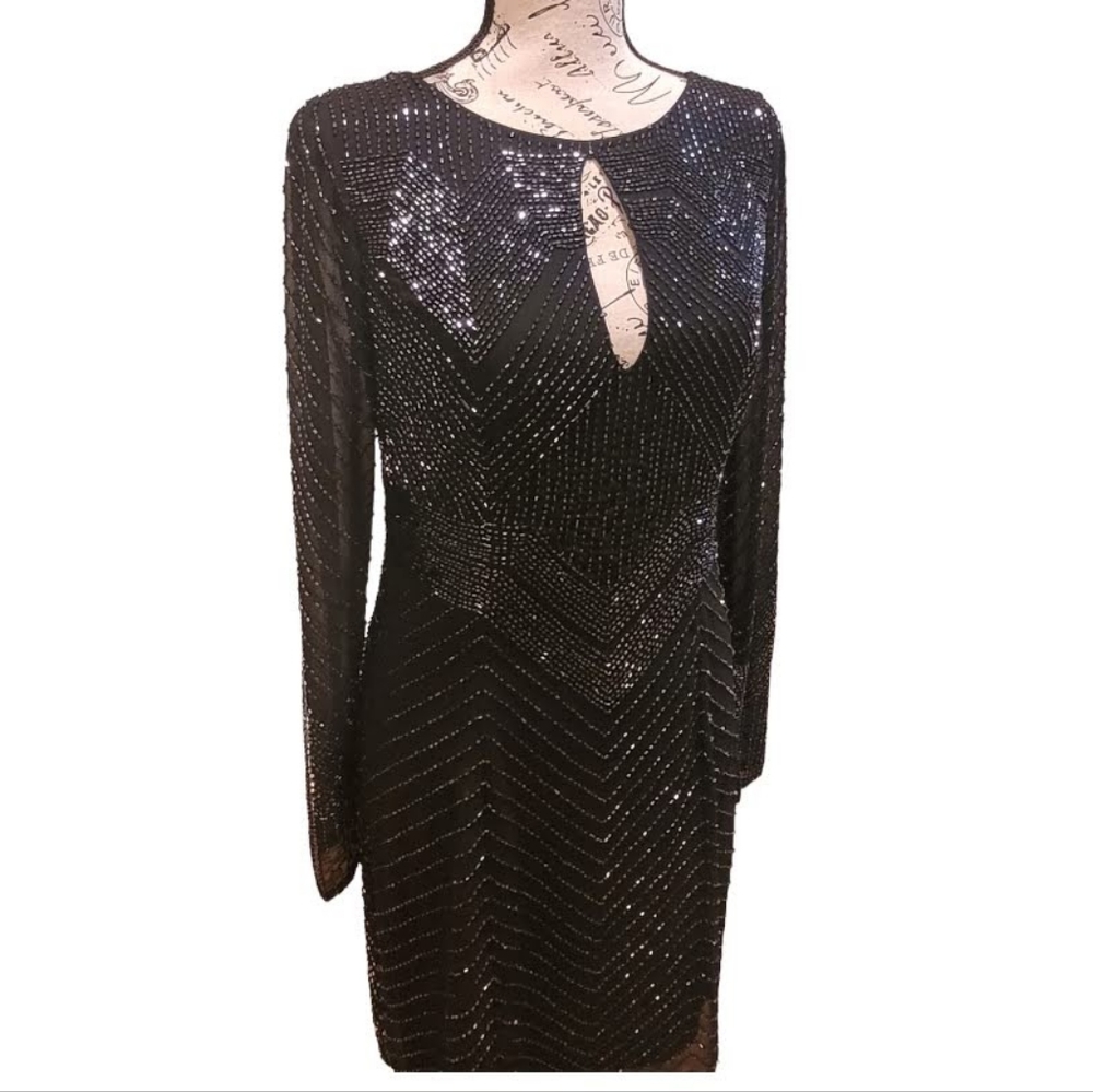 Aidan Mattox Size 6 Black Beaded Dress